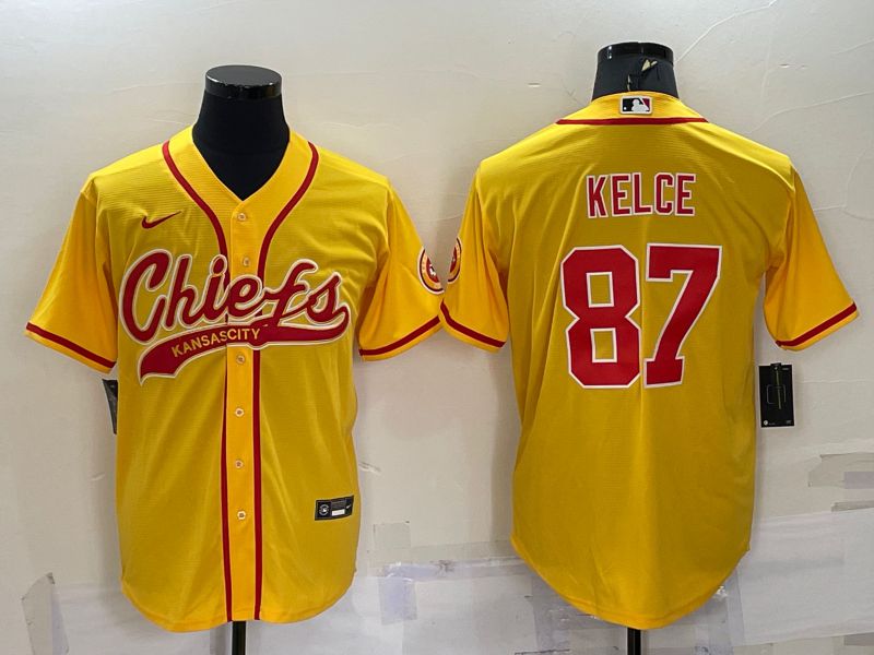 Men Kansas City Chiefs 87 Kelce Yellow 2022 Nike Co branded NFL Jerseys